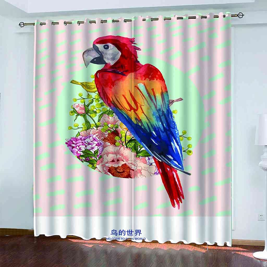 Rideau de fenêtre lot de 2 motif perroquet rouge 3D, le raffinement thermique pour grand salon