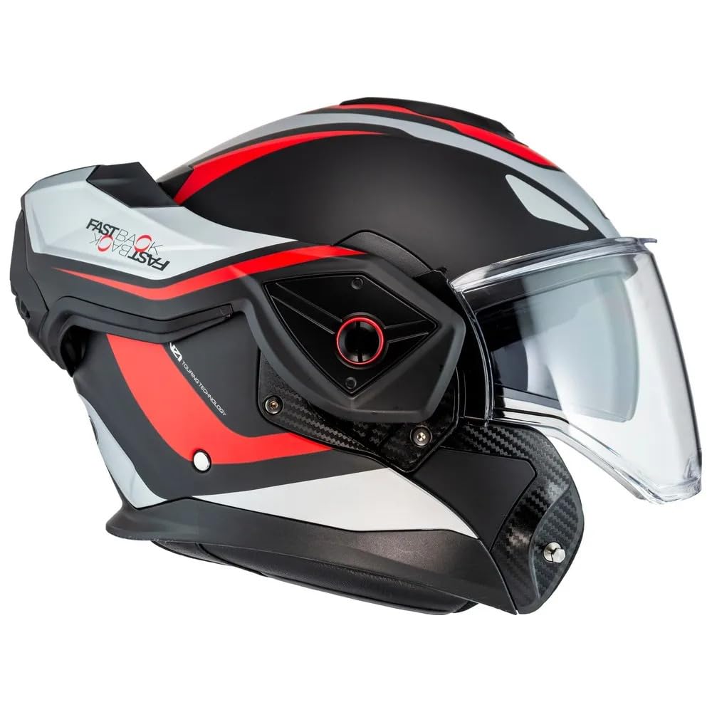 NZI Casco Modular NZI Fastback Duo 180º sumum Negro Rojo Abatible con Visor Solar - Unisex Hombre y Mujer - Homologado P/J ECE 22.06 (M)
