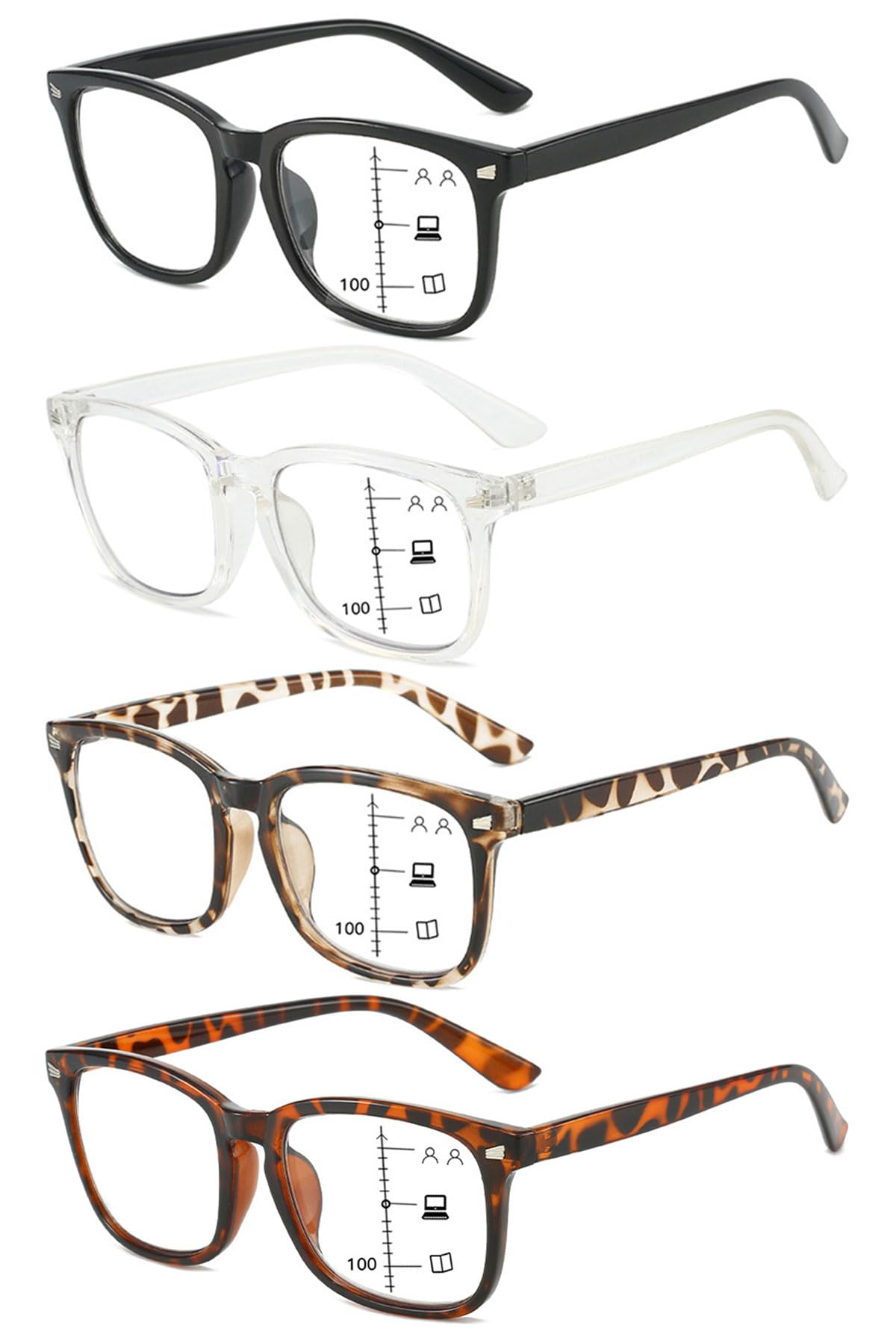 KOOSUFA Gleitsicht Lesebrille Gleitsichtbrille Progressive Multifokus Herren Damen Anti-Blaulicht Lesebrillen Klassische Lesehilfe Arbeitsplatzbrille 1.0 1.5 2.0 2.5 3.0 3.5 4.0