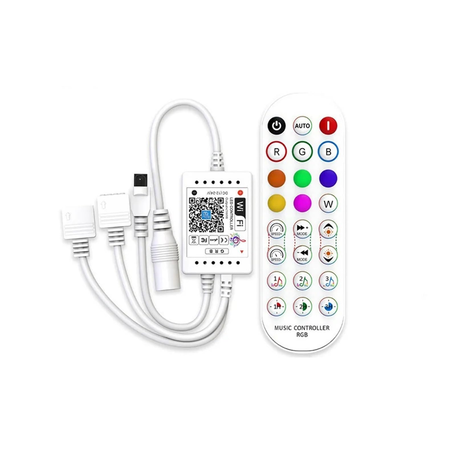 Kontroler do kolorowych taśm świetlnych RGB Wi-Fi z 24 przyciskami zdalnego sterowania, wielofunkcyjny, podwójna głowica LED DC12-24 V (IR 24 klucze WiFi RGB)