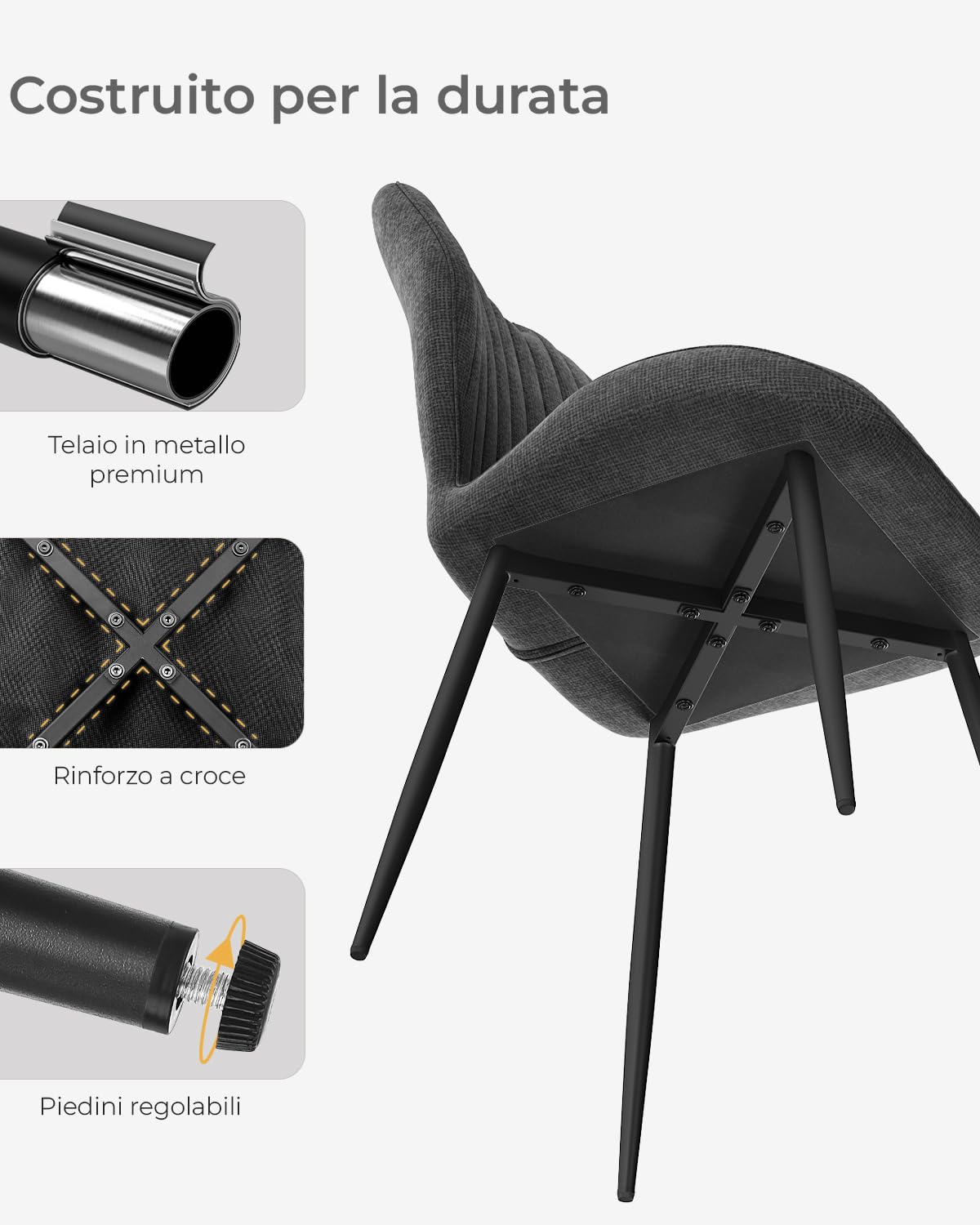 JIJIAN Set 2 Sedie da Pranzo in Tessuto Lino Grigio Scuro