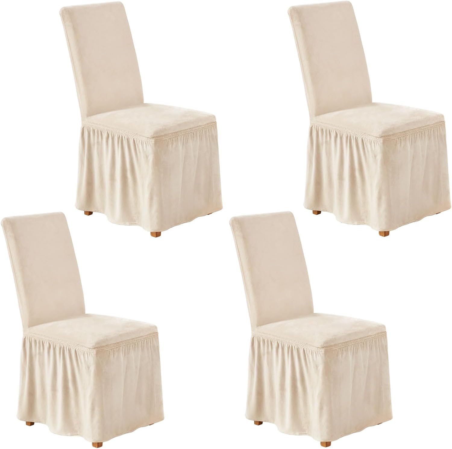 niceec spandex chair covers for dining chairs covers set of 4 removable dining room chair covers with skirt parson chair slipcovers washable chair protector for kitchen wedding party banquet(beige) beige 4pcs