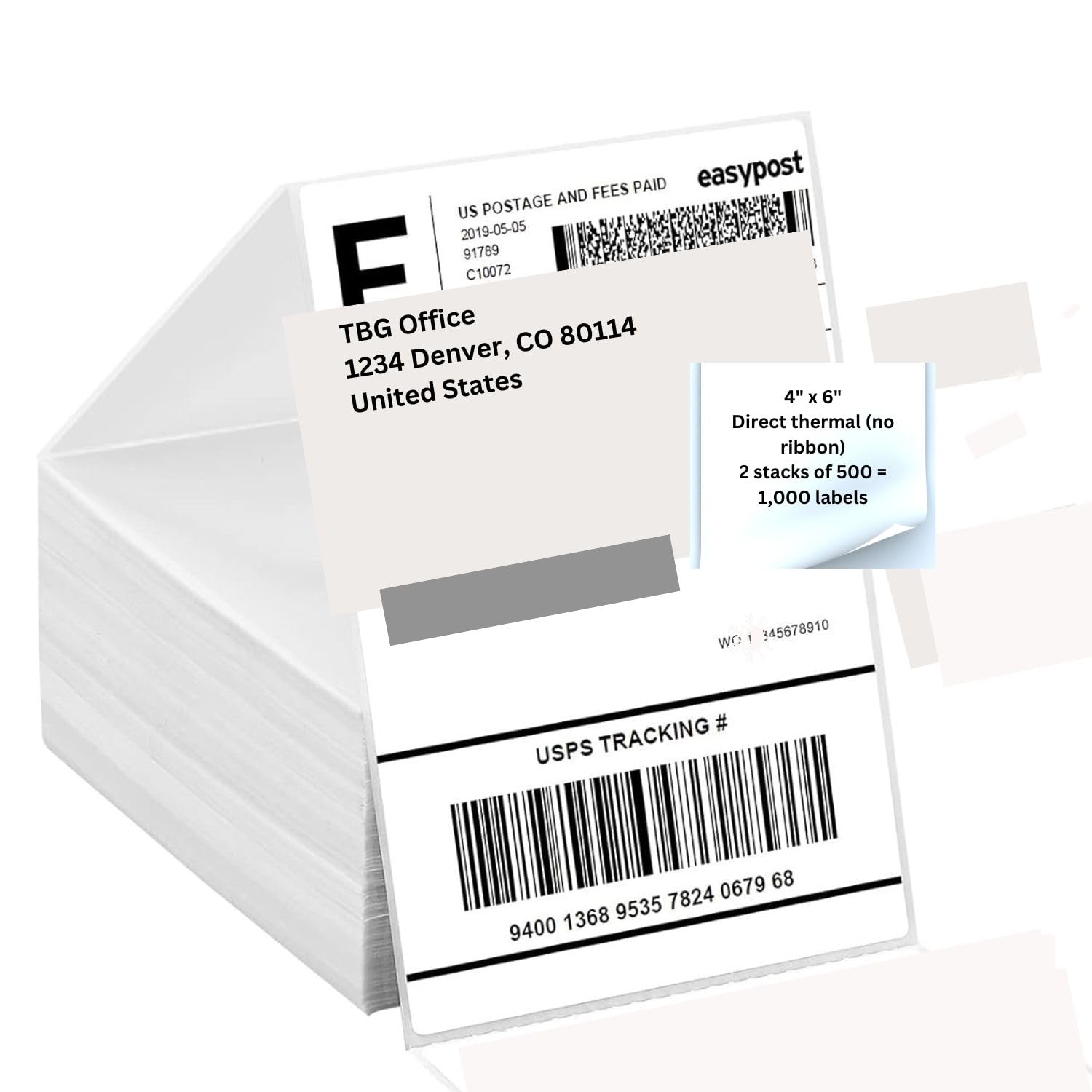 4x6 Thermal Labels 1000 Fanfold Direct BPA Free. Made in USA. Compatible with Zebra & Rollo Printer (4" x 6" - 1000 Labels).