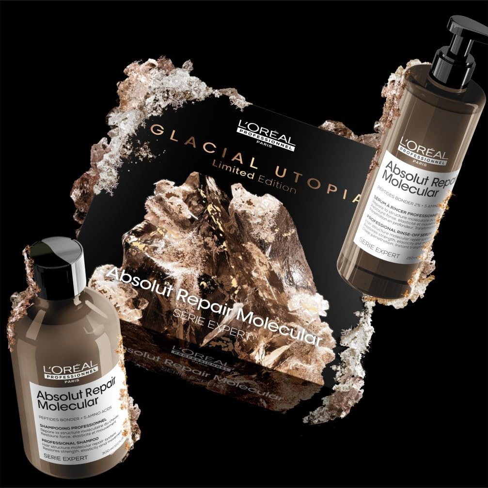 L'Oréal Professionnel, Coffret Cadeau Absolut Repair Molecular, Routine Réparatrice, Cheveux Abîmés, Duo Shampoing + Sérum à Rincer, Édition Limitée Serie Expert