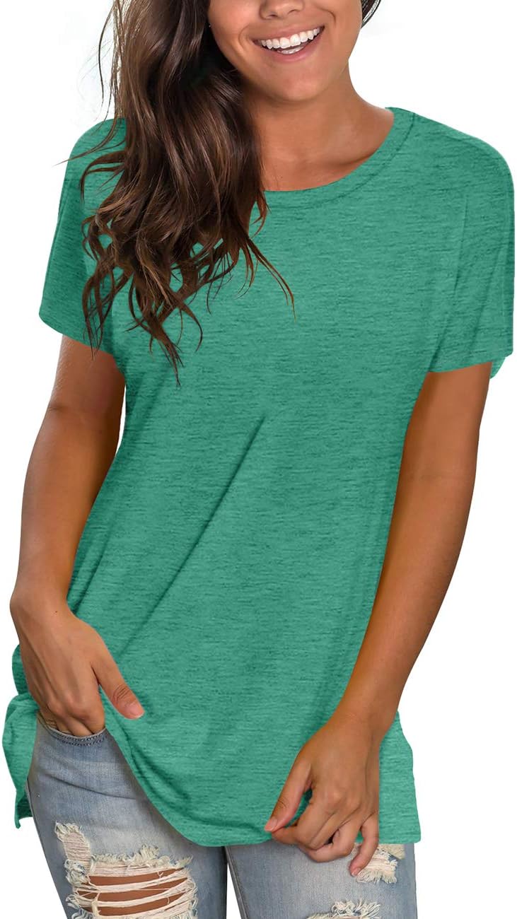 NSQTBA Womens T Shirts Short Sleeve Crewneck Tees Plain Workout Tops Loose Fit