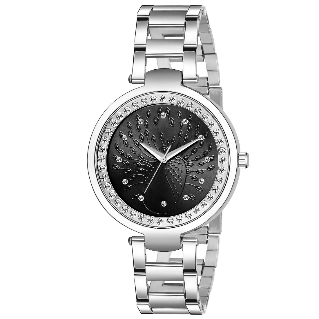 Acnos Stainless Steel Premium Black Dial Round Diamond Silver Chain Belt Mt Analogue Watch For Girls And Women Pack Of 1 (Mt-206), Silver Band (B08DJ7J88N) Amazon Price History, Amazon Price Tracker