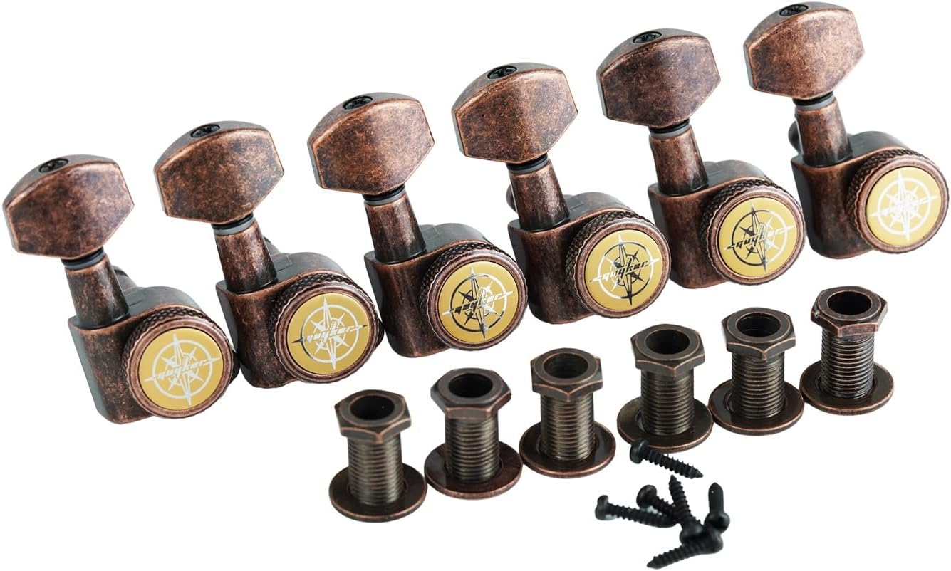 Guitar Locking Tuners (6 for Right) - 1:18 Lock String Tuning Key Pegs Machine Head Replacement for ST TL SG LP Style Electric, Folk or Acoustic Guitars - Antique Bronze