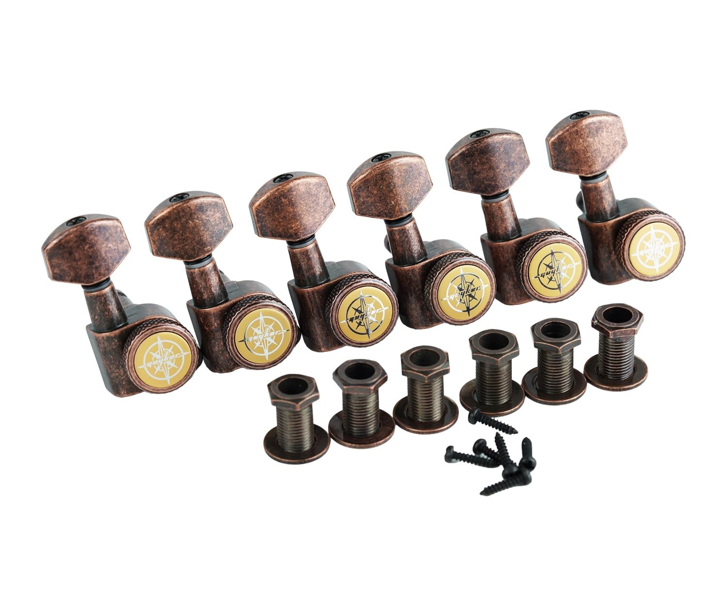 Guyker Guitar Locking Tuners (6 for Right) - 1:18 Lock String Tuning Key Pegs Machine Head Replacement for ST TL SG LP Style Electric, Folk or Acoustic Guitars - Antique Bronze