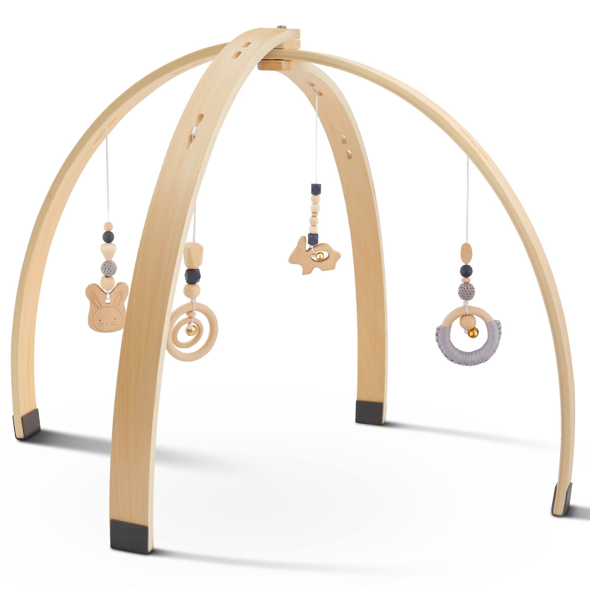 AMAZINGs Spielbogen Baby aus Holz | Nachhaltiger Spielebogen mit Tasche und Baby Spielzeug, Montessori Konzept | Spieltrapez, Activity Center