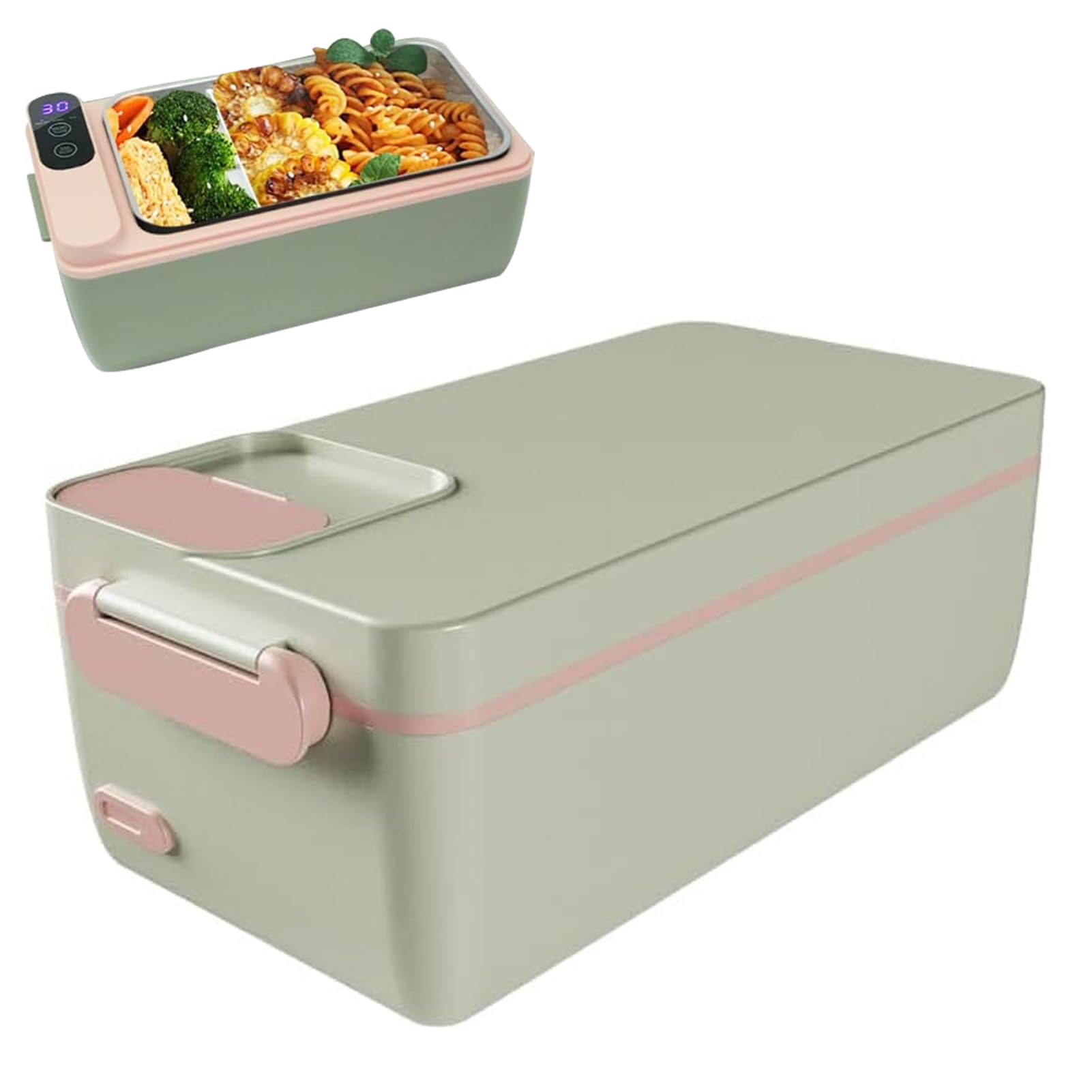 Fiambrera Lonchera Eléctrica Portátil Recargable 1 Litros, Taper Electrico Para Calentar La Comida Fiambrera Termica En Acero Inoxidable Fácil Limpieza Para Escuela,Oficina Y Familia (Verde)