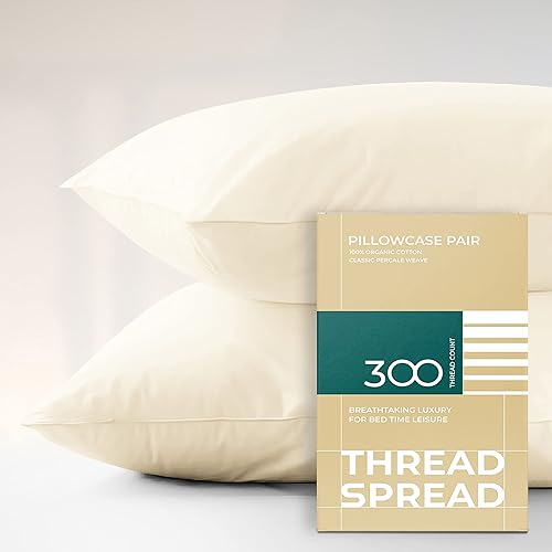THREAD SPREAD Juego de 2 fundas de almohada 100% de algodón orgánico, suaves y crujientes, con tejido de percal refrescante, transpirables, tamaño