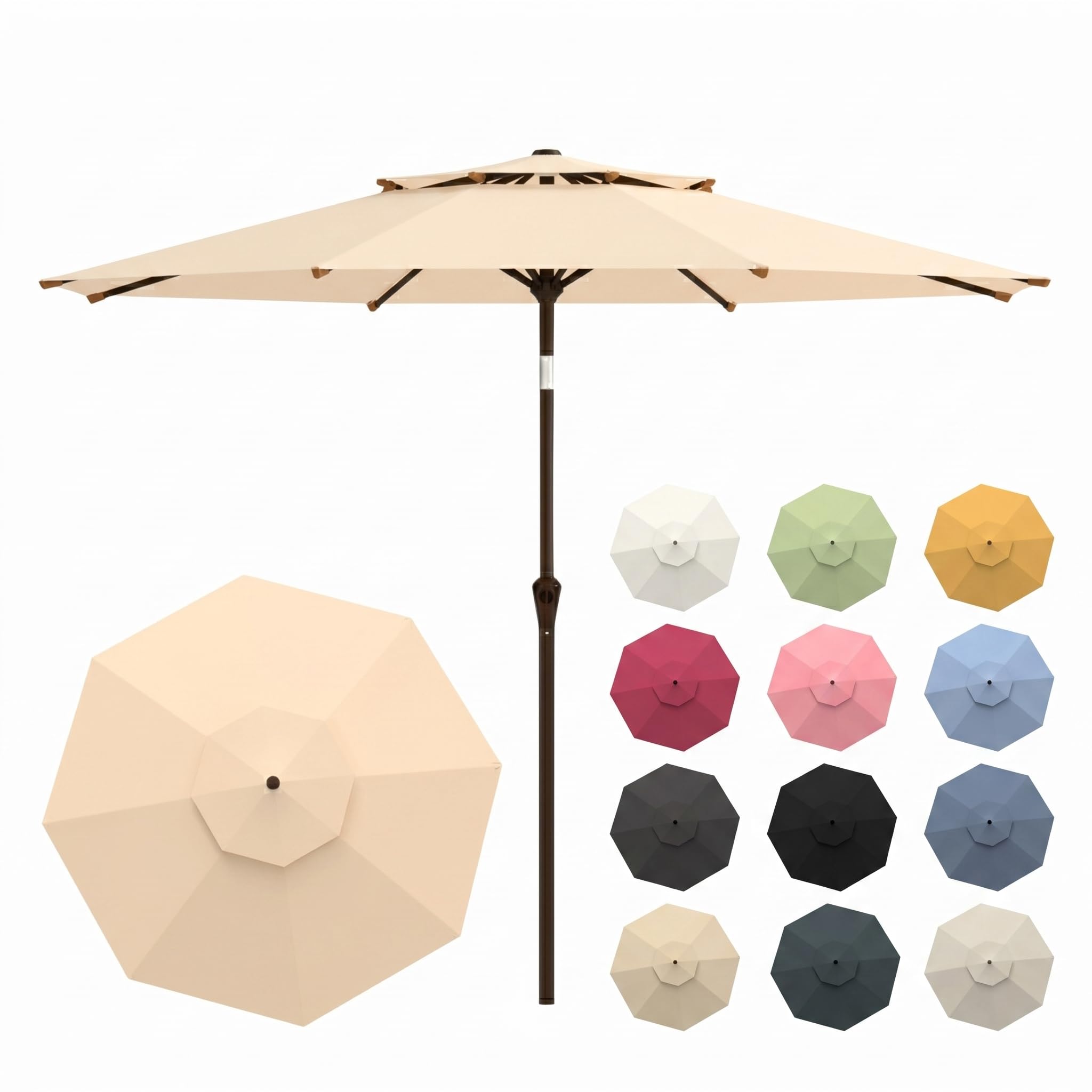 10FT Patio Umbrella, 2 Tier Outdoor Table Umbrella, Large Vented Market Umbrellas with Push Button Tilt and Crank, 8 Sturdy Ribs for Backyard, Deck, Pool, UPF50+ UV Protection