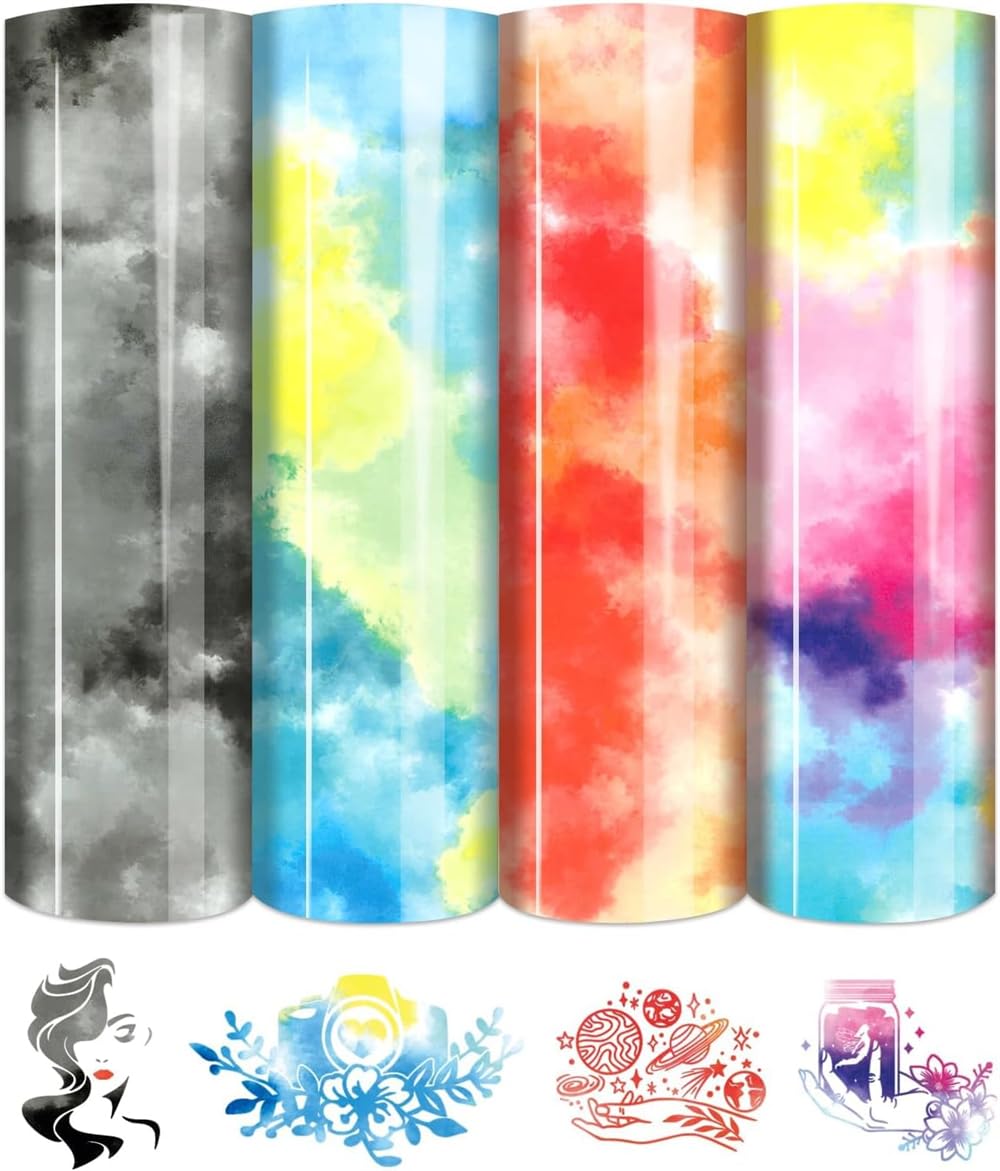 Sponsored Ad – Tie Dye HTV Heat Transfer Vinyl for T-Shirt, Rainbow Watercolor Iron-on Vinyl for DIY, Compatible With Cricut or Silhoutte Cameo (4 Sheets, 10x12 Inch)