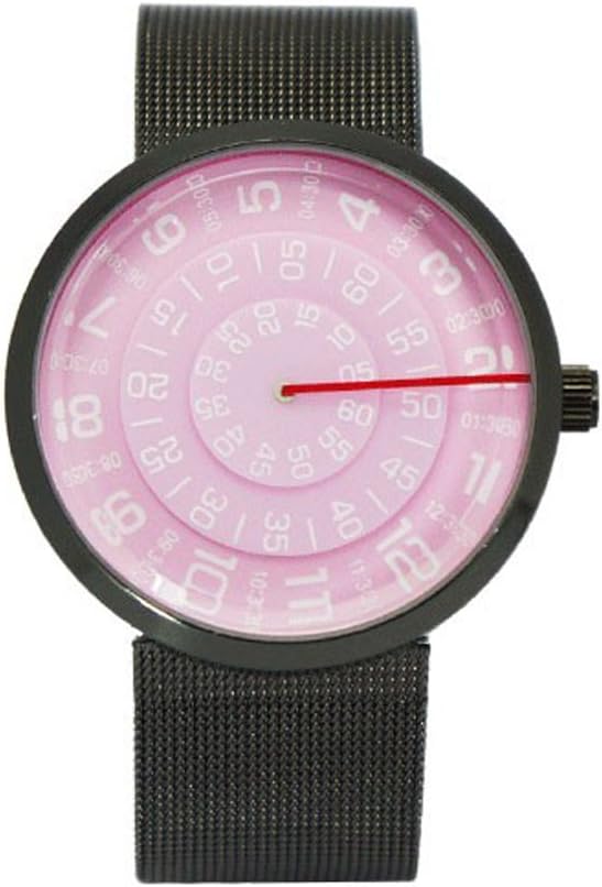 Mykonos Design"Visus Pink Quartz Stainless Steel IP Black Mesh Rose Gunmetal Discs Unisex Watch