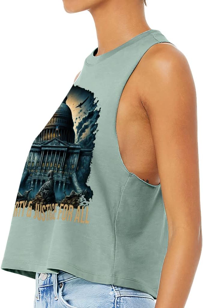Liberty and Justice for All Racerback Cropped Tank - Illustration Women's Tank - Themed Tank Top