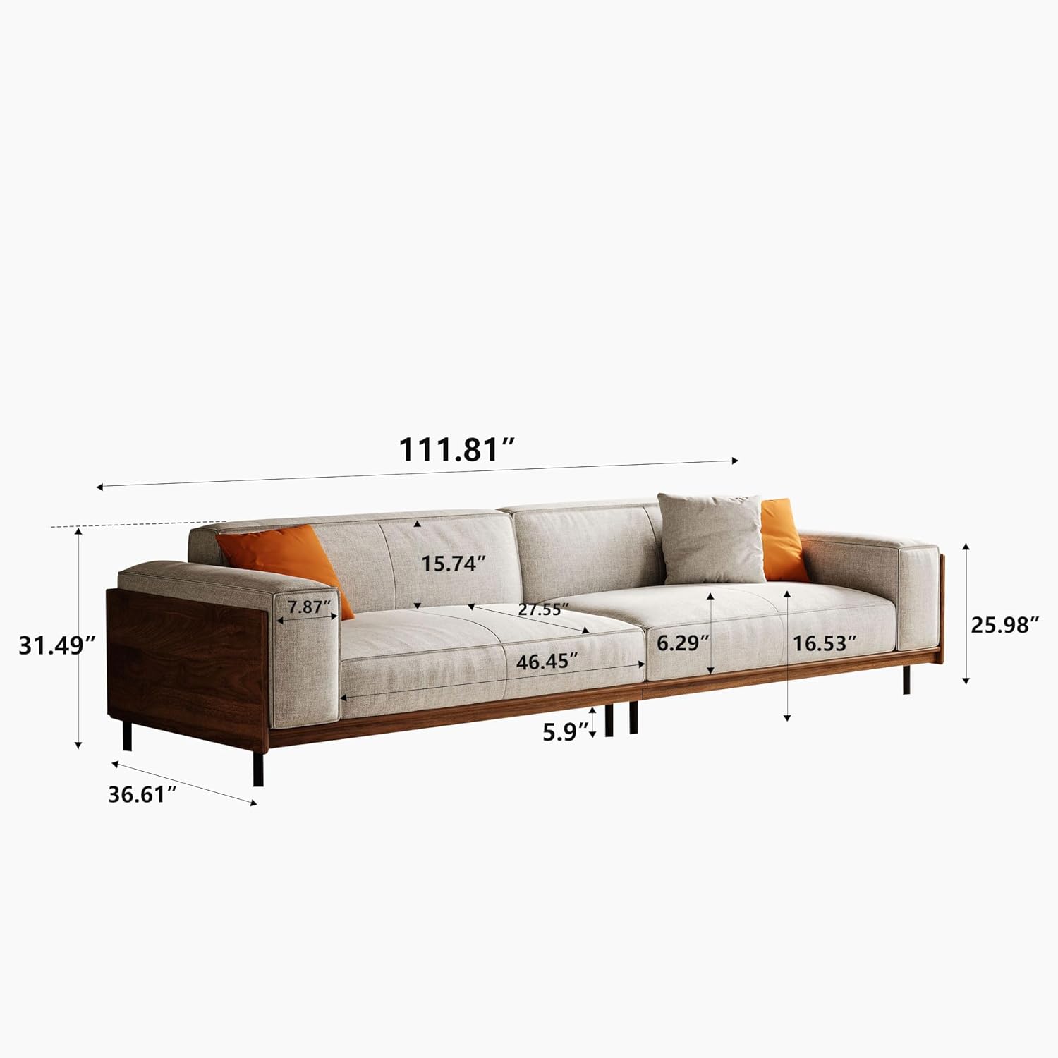 Diagram showing detailed dimensions of the NessCarsti 4-seater sofa