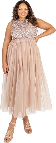 Maya Deluxe Vestido Midaxi para Mujer, sin Mangas, Lentejuelas, Cintura Imperio,