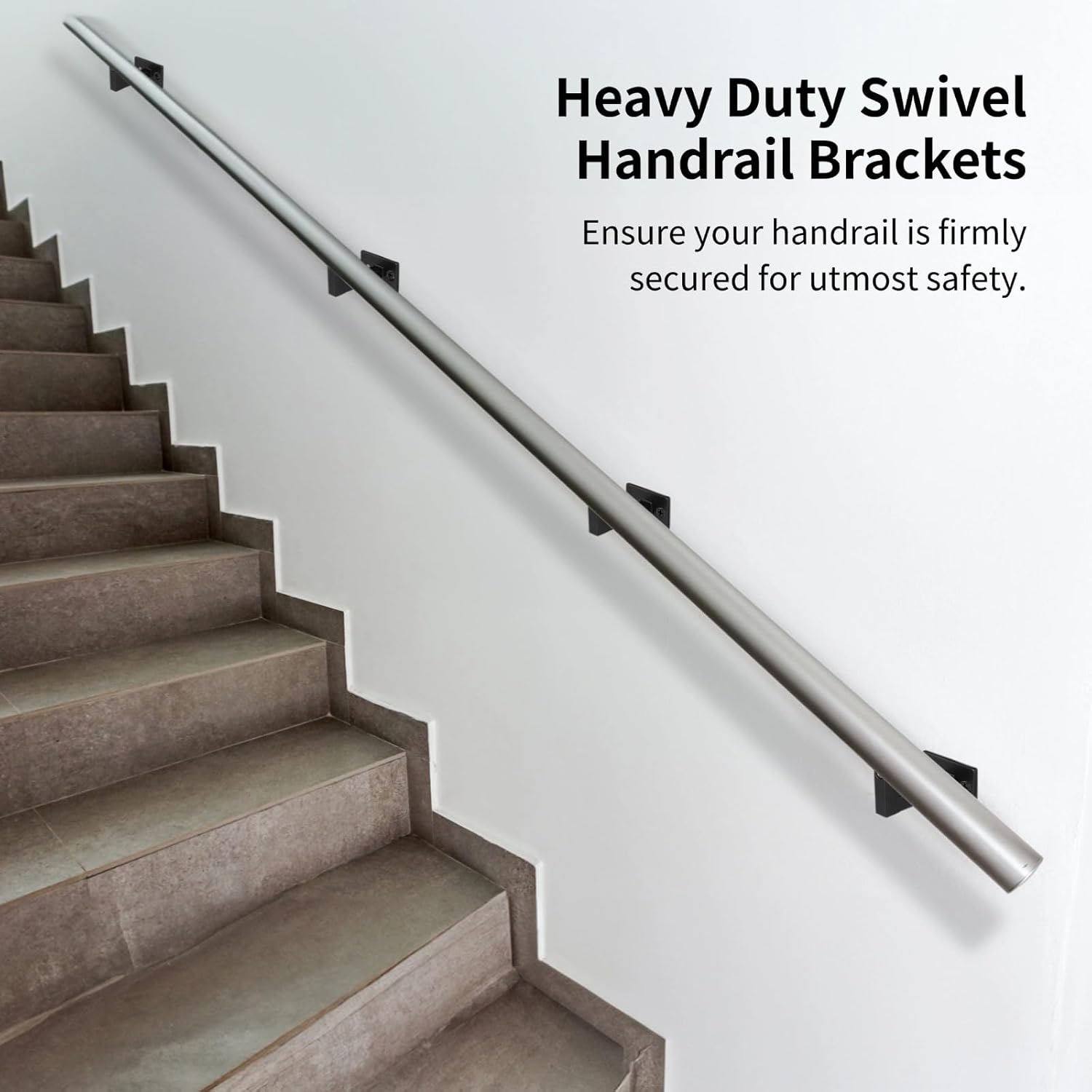 4 Railing Brackets, Adjustable Handrail Brackets, Stair Brackets, Heavy-Duty, Black Finish
