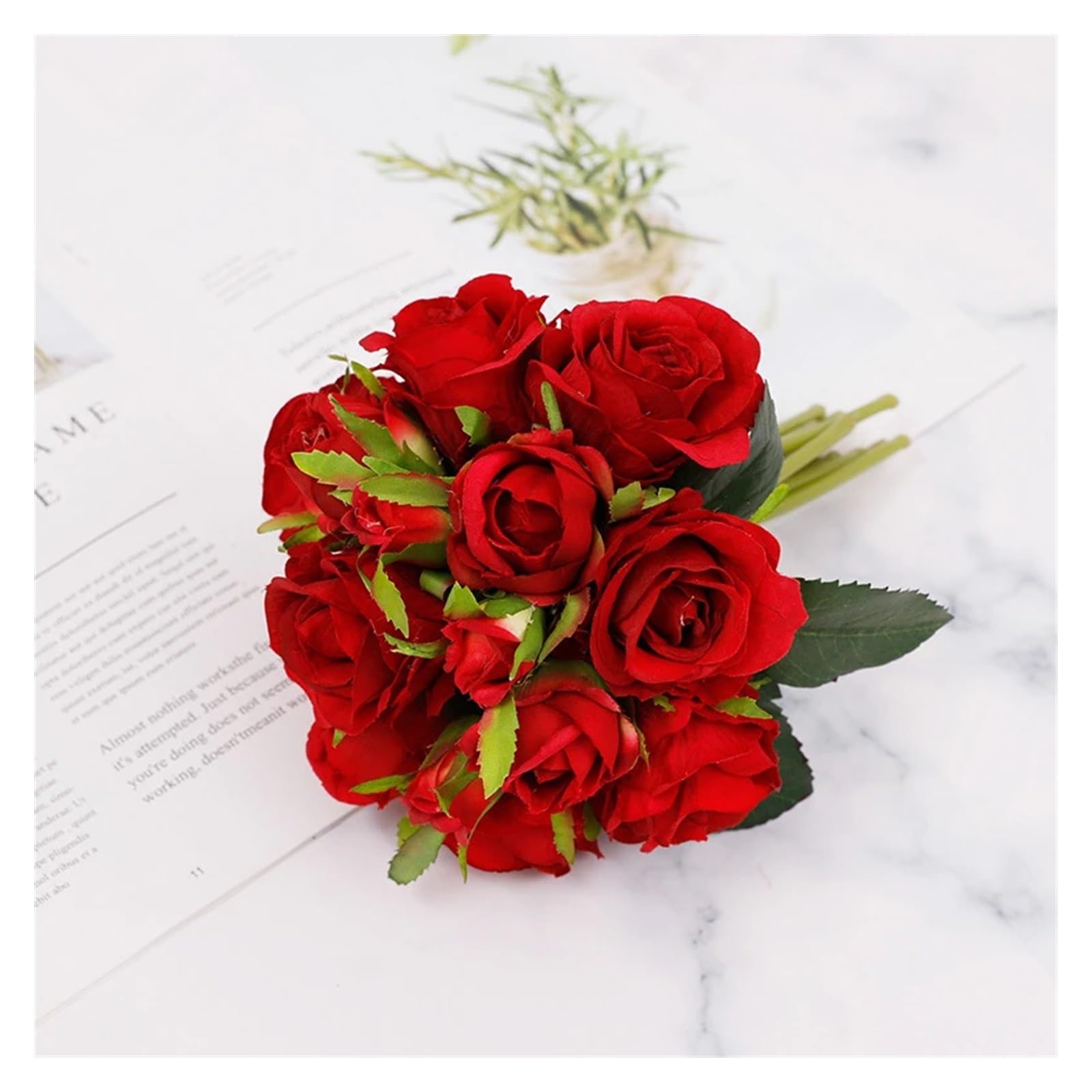 HJRegaFimu Artificial Flowers 1 Bunch Simulation Rose Bouquet Fake Roses Bridal Christmas Wedding Party Home Decoration Decorations(rose-red)