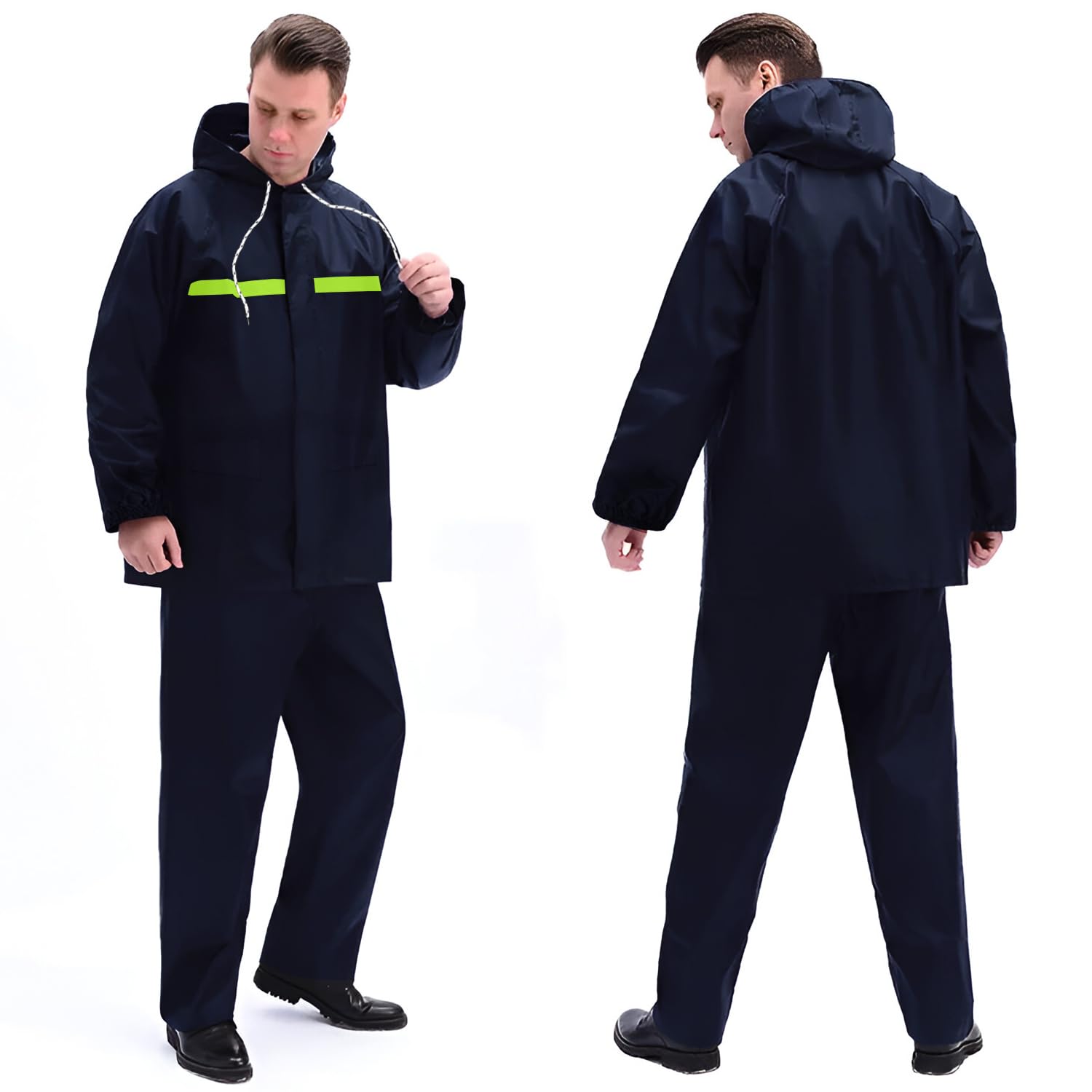 Raincoat with Reflective Strip Hooded and Adjustable Waterproof Poncho Rainwear Reversible Men & Women Polyester Reusable Rainsuit for Sports Bike Riders Camping