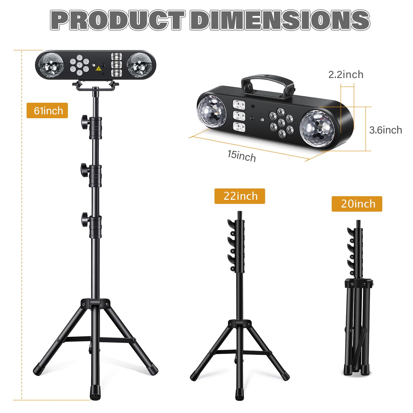 Telbum Luces de DJ con soporte, juego de luces de bar 5 en 1 con bola giratoria/estroboscópico/UV/LED colorido par y efecto de patrón, sistema de iluminación de DJ activado por sonido para discoteca