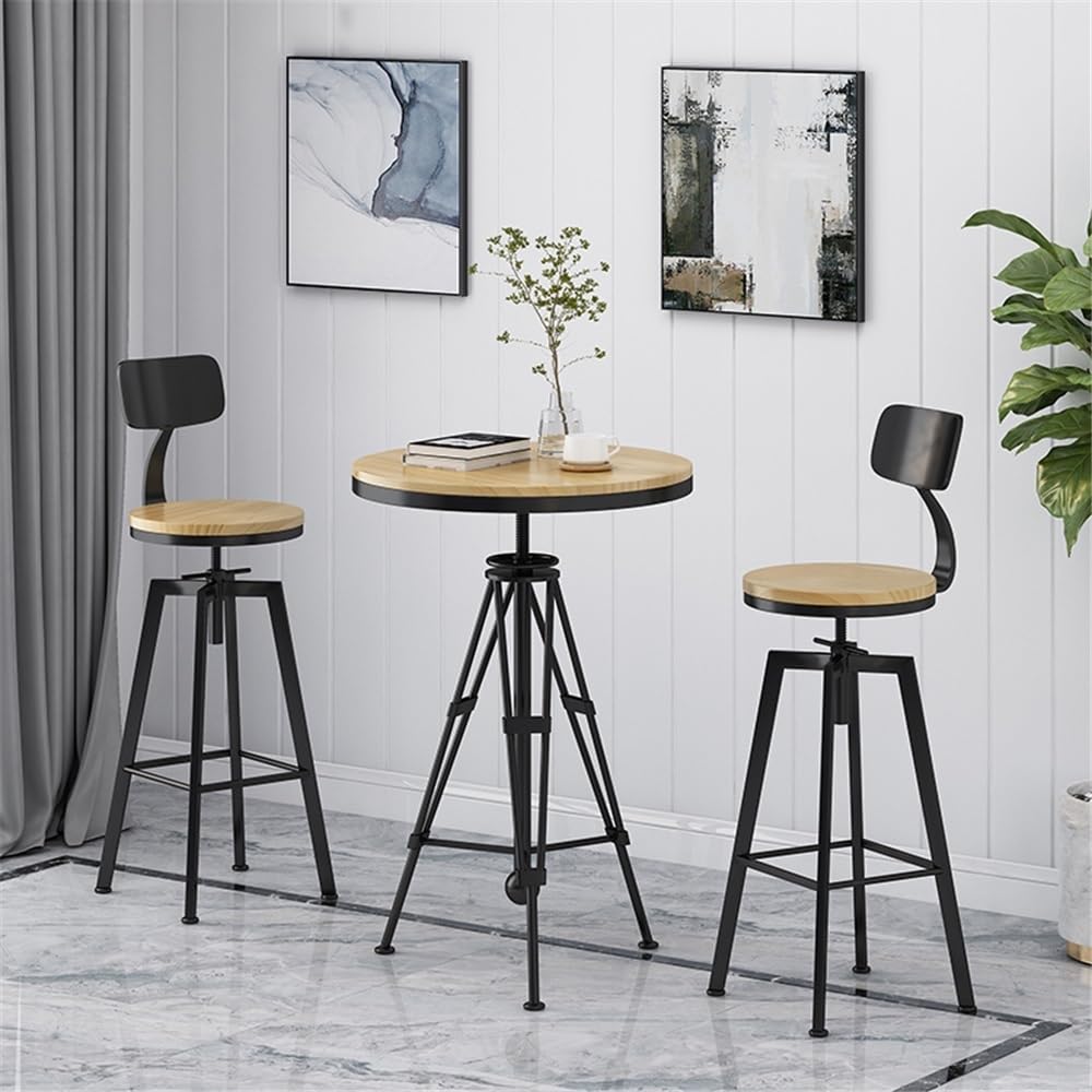 Table de Bar Table de Bar Ronde à Pieds Hauts en Fer Loisirs, Table réglable Hauteur avec comptoir Bois