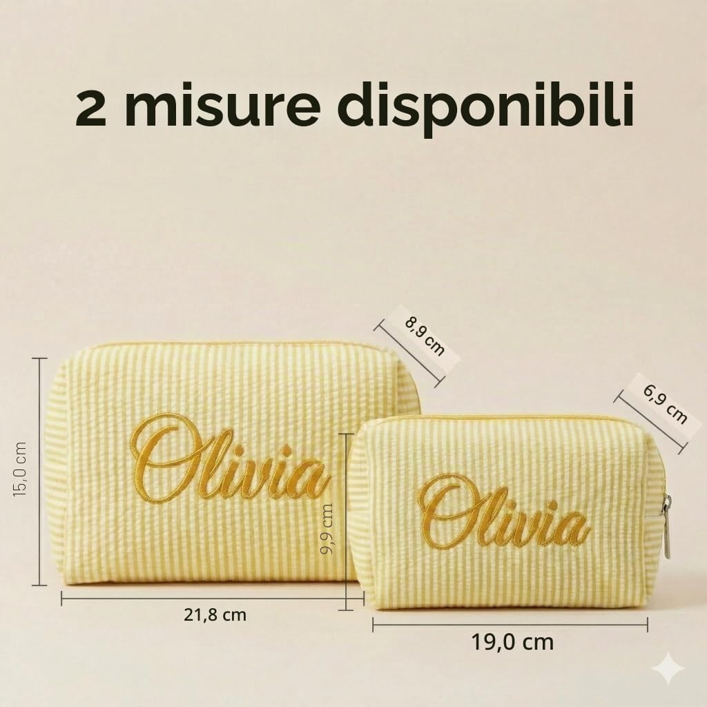 Nome personalizzato ricamato Seersucker Makeup Bag, sacchetto cosmetico a righe personalizzato, borsa da toilette leggera di viaggio di grande capacità, damigella d'onore & regalo di nozze