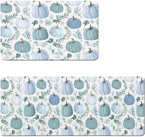 Tapete de baño con diseño de calabazas azules, antideslizante, de secado rápido y absorbente, de tierra de diatomeas, para cocina, tapete de baño,