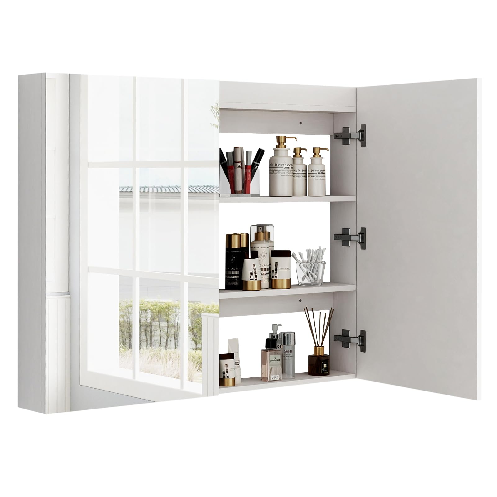 HollyHOME Bathroom Mirror Cabinets 90x80x13cm Extra Large 2 Mirror Door