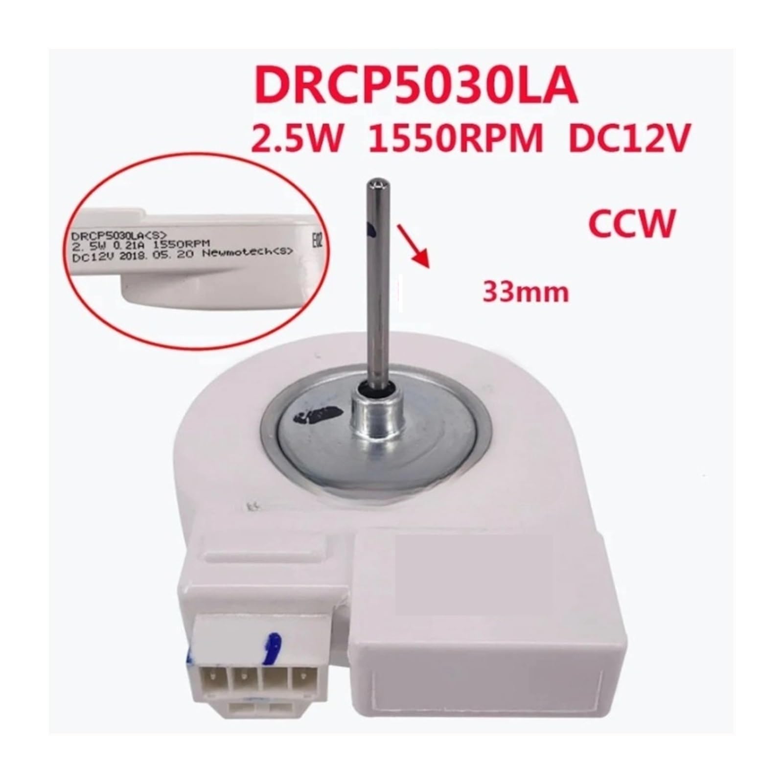 DRCP5030LA - Pieza de repuesto para motor de ventilador de refrigerador de 2,5 W, compatible con motor de ventilador CC de 12 V CC