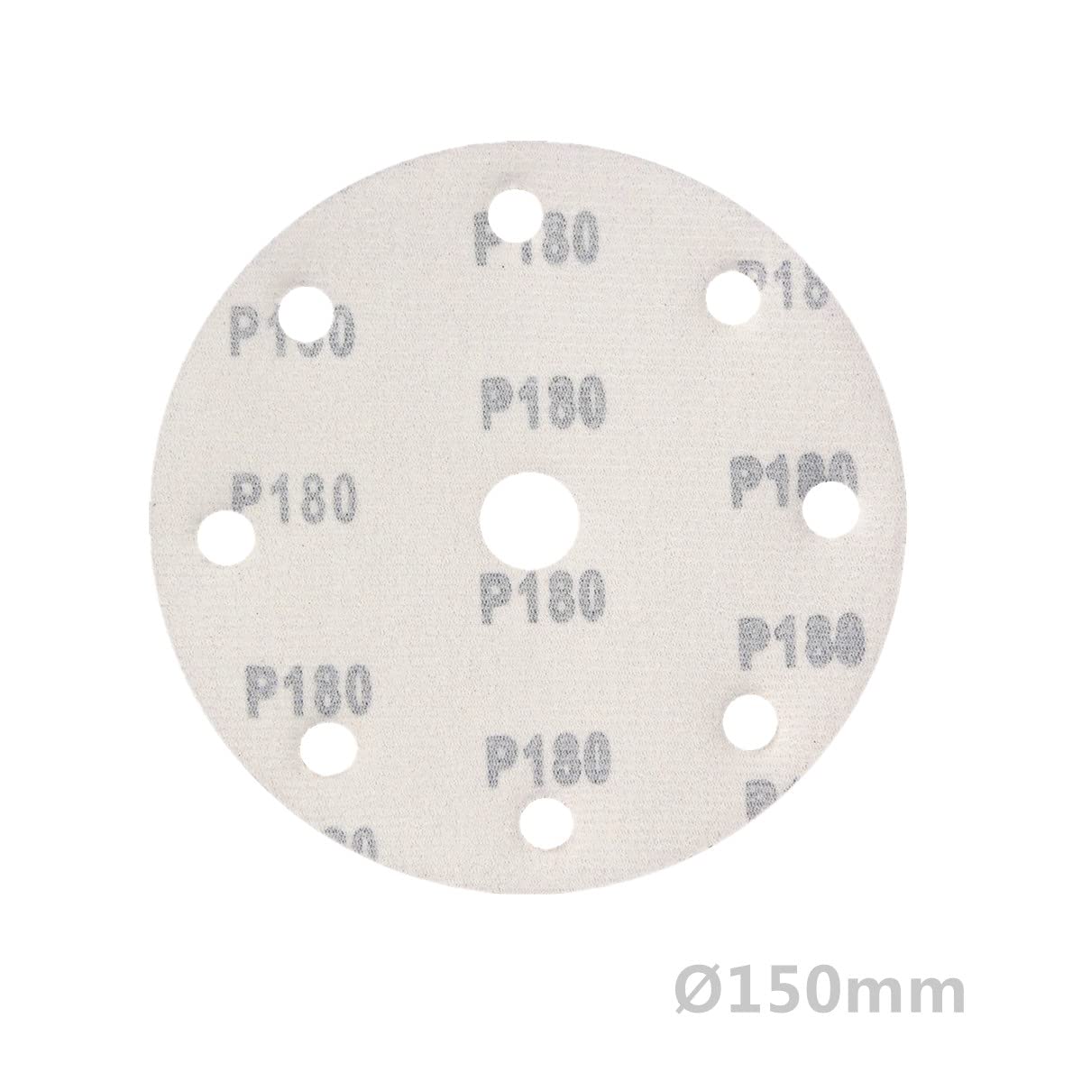 Discos de lija excéntricos (25 unidades, 150 mm de diámetro, 9 agujeros, grano P180)