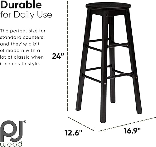 Miniatura 3 de PJ Wood Taburetes de cocina de asiento redondo clásico de 24 pulgadas de alto para hogares, espacios de comedor y bares con asientos sin espalda,