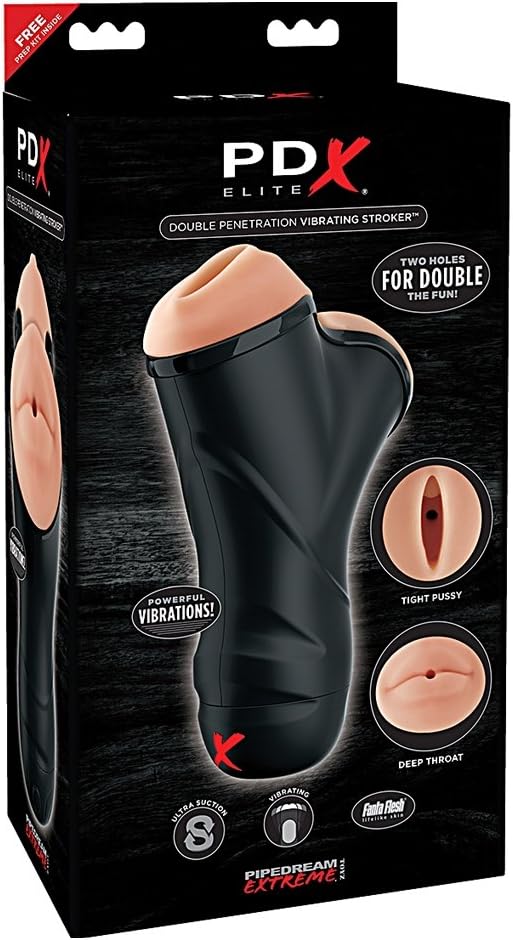 PDX Double Penetration Vibrating Stroker Light & Black One Size - Image 3