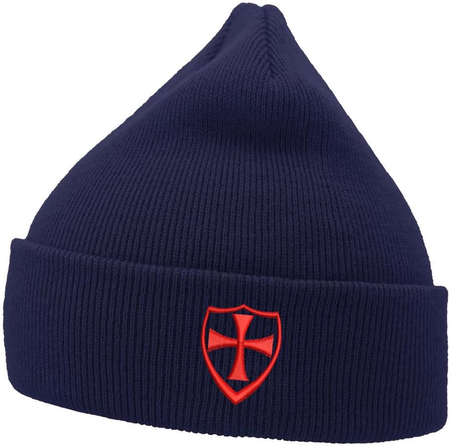 Mens Beanie Knit Hats Maltese Cross with Shield Embroidered Unisex Casual Beanies Hats for Winter