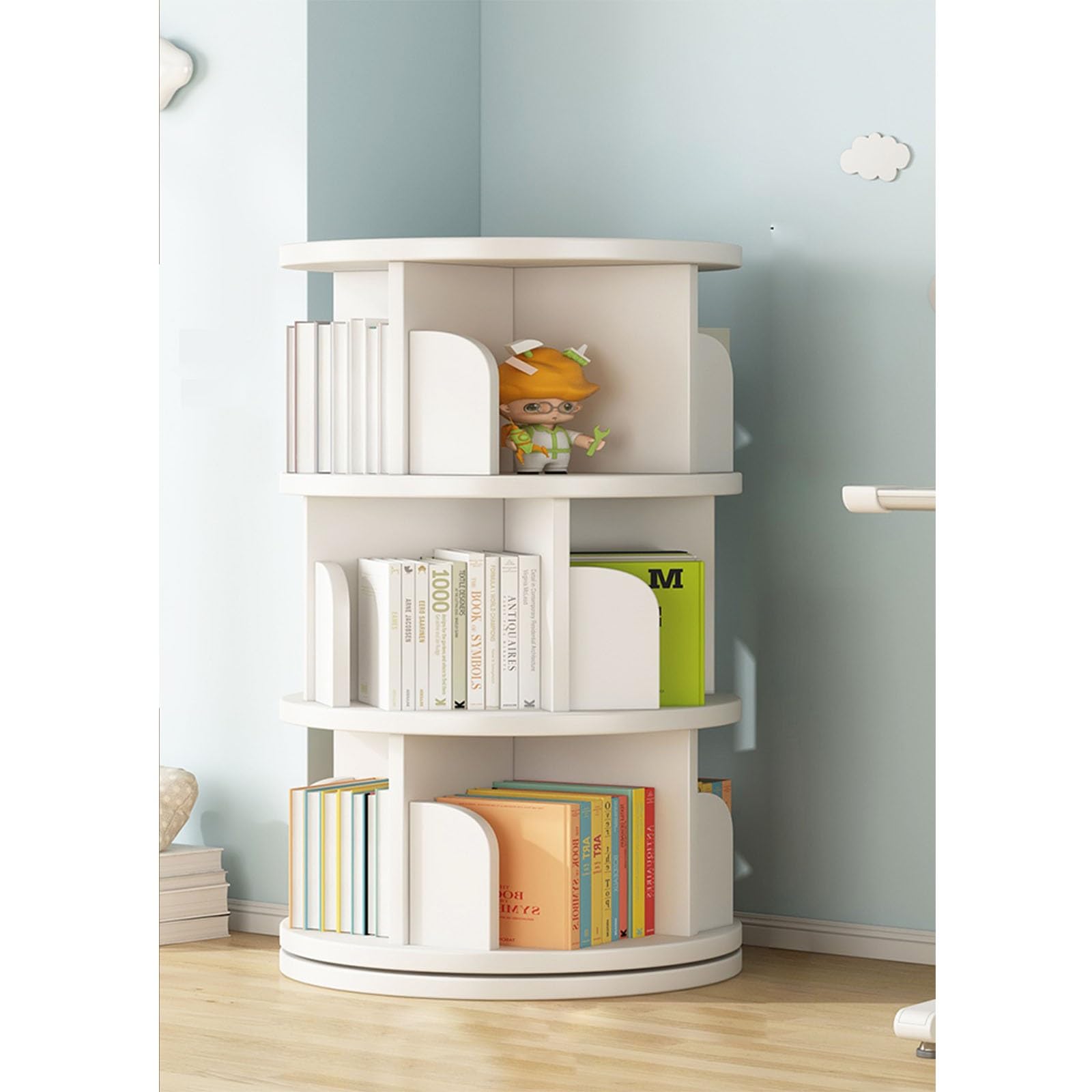 Amazon.co.jp: 回転式本棚 3段 飾り棚 絵本棚 360°回転本棚 コミック