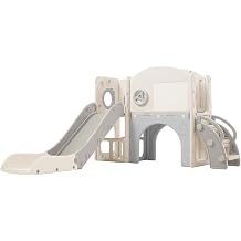 BTM Sliding Slide Jungle Gym Indoor Children Play Equipment Folding Storage Swing Climbing Wall Rope Ladder Hanging Bridge Indoor Gym Multifunctional Metal Frame Wood Easy Assembly Kids Unisex