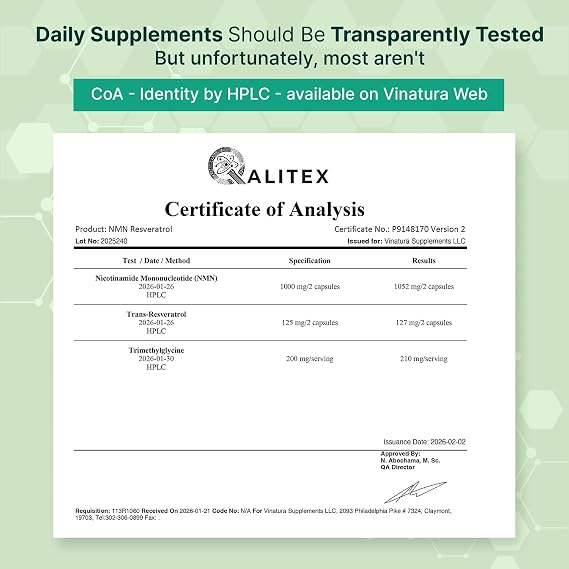 VINATURA NMN Complex Supplement 1325MG - NMN 1000mg with Resveratrol and TMG, Support NAD+, 60 Capsules