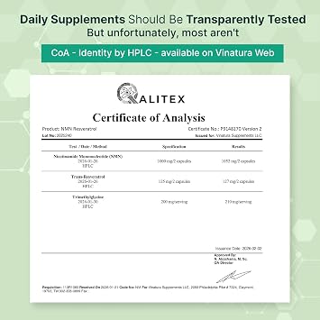 VINATURA NMN Complex Supplement 1325MG - NMN 1000mg with Resveratrol and TMG, Support NAD+, 60 Capsules