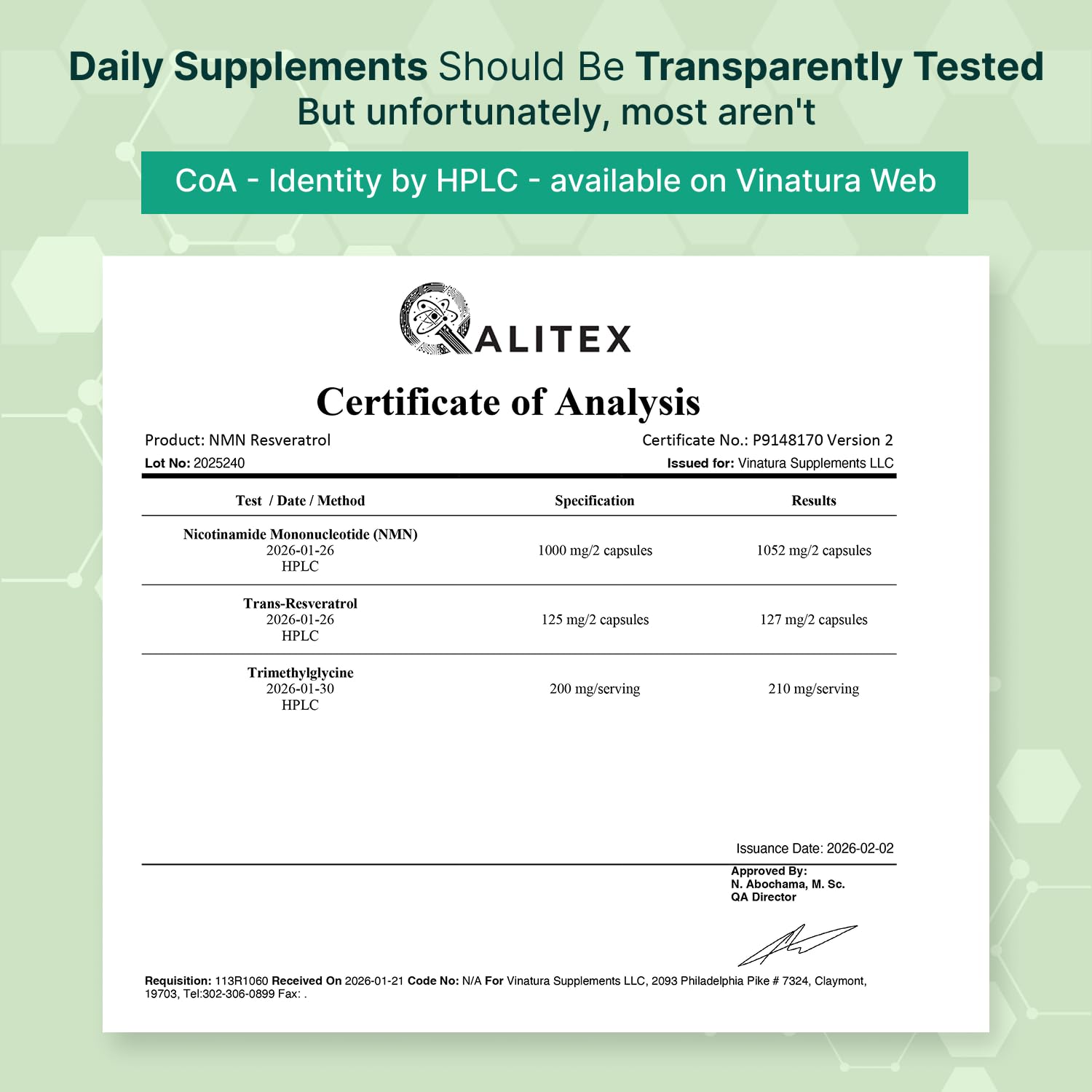 VINATURA NMN Resveratrol Supplement - NMN 1000mg with Resveratrol and TMG Complex, Support NAD+ and Cellular Energy, 60 Capsules — Amazon image 3