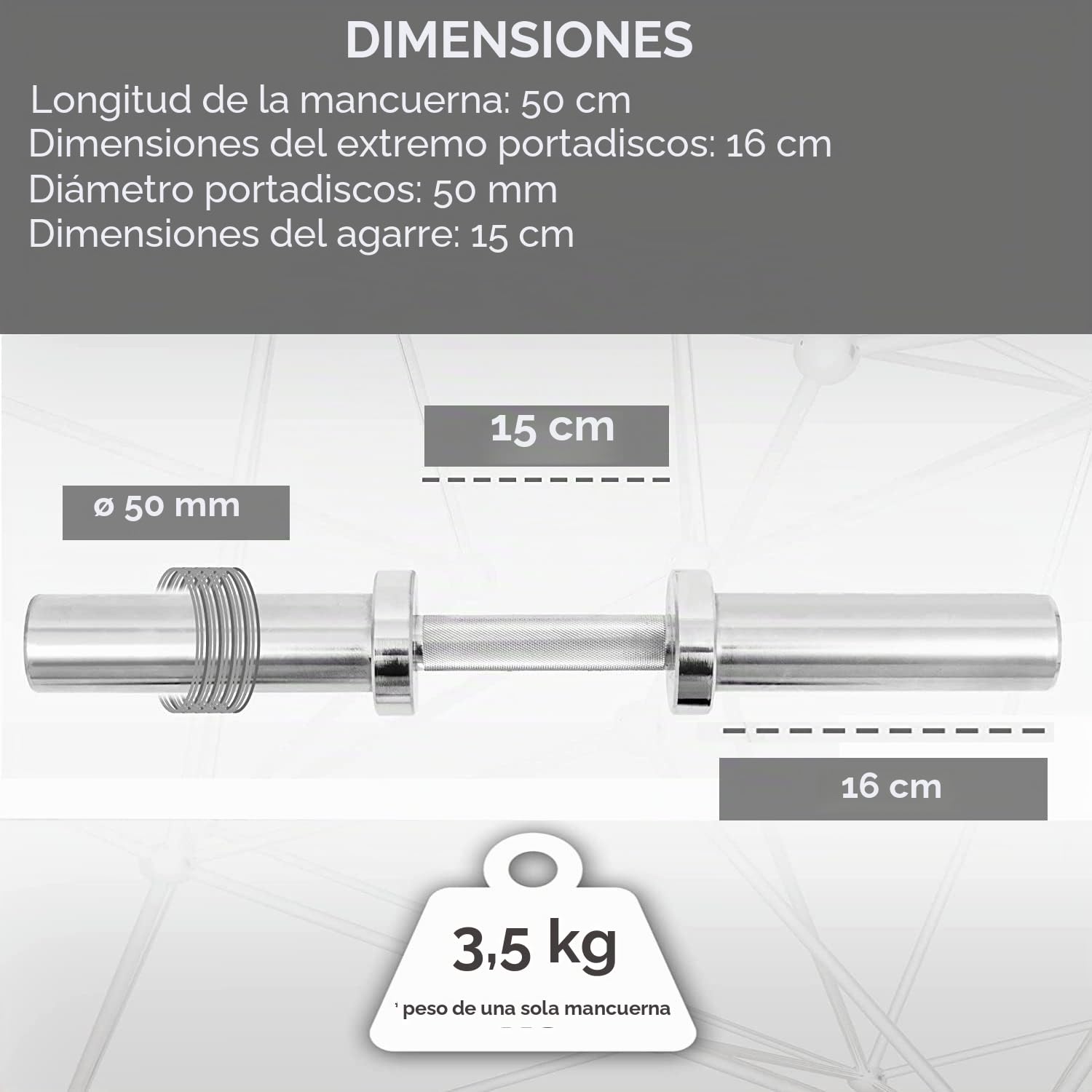 Par de mancuernas cortas de 50 cm Nº 2 mancuernas con cierres de resorte Set culturismo Home Gym Diámetro 50 mm