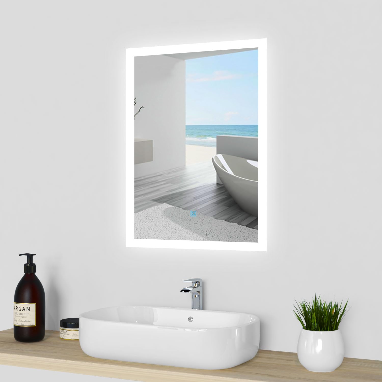 Acezanble 500 x 700 mm Illuminated LED Bathroom Mirror LED Mirrors Light with Touch Control Switch + Demister, Horiztontally or Vertically