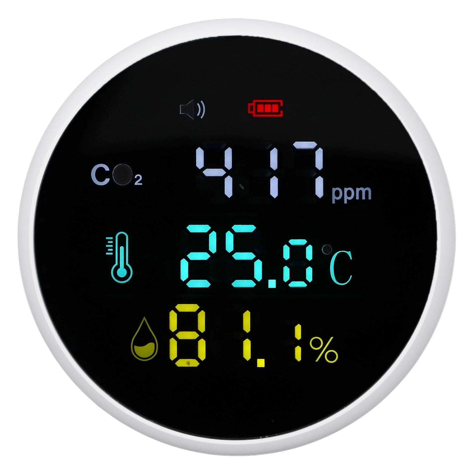 Garosa Monitor de Humedad y Temperatura de CO2, Material ABS, Detector de CO2 en Tiempo Real con Alarma, 400-5000 PPM para Uso en la Oficina en el Hogar