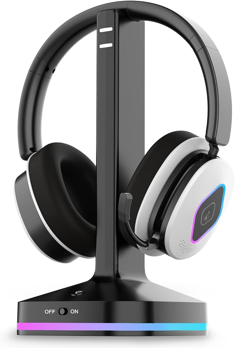 2.4GHz Wireless Gaming Headset for PS5/4,Switch,Lossless Audio & Bluetooth 6.0 Gaming Headphones with Flip Noise Canceling Mic,40+Hr Battery, Gamer Headset with RGB Charging Dock for Laptop, PC, Xbox