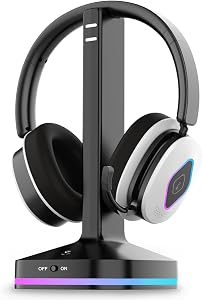 2.4GHz Wireless Gaming Headset for PS5/4,Lossless Audio & Bluetooth 6.0 Gaming Headphones with Flip Noise Canceling Mic,40+Hr Battery, Gamer Headset with RGB Charging Dock for Laptop, PC, Xbox