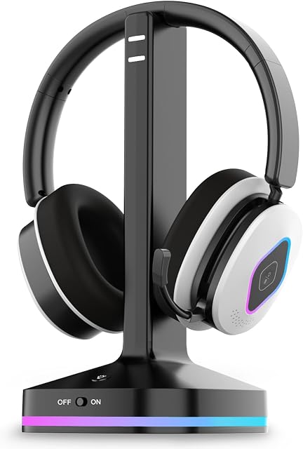 2.4GHz Wireless Gaming Headset for PS5/4,Lossless Audio & Bluetooth 6.0 Gaming Headphones with Flip Noise Canceling Mic,40+Hr Battery, Gamer Headset with RGB Charging Dock for Laptop, PC, Xbox