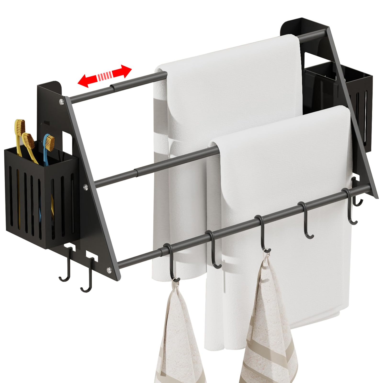 Fini de percer : Porte serviette sans perçage rétractable LANMOU noir