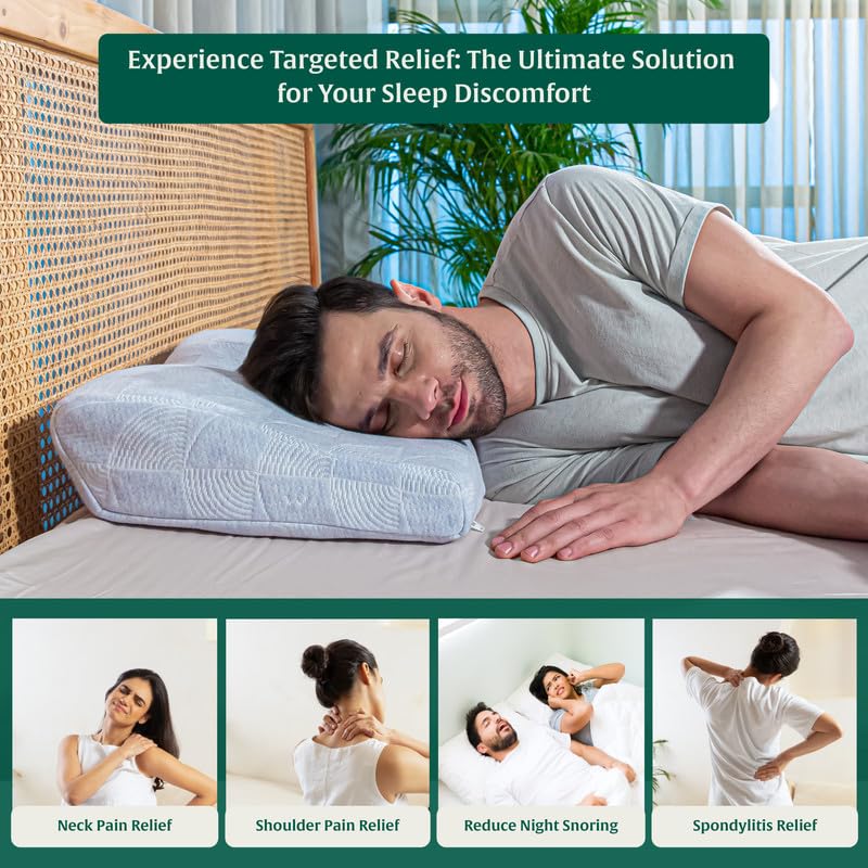 Image of The White Willow Cervical Pillow for Neck Pain Relief - Memory Foam Pillow for Sleeping - Cervical Pillow for Neck and Shoulder Pain - Orthopedic Contour Shaped Pillow German Technology- Blue