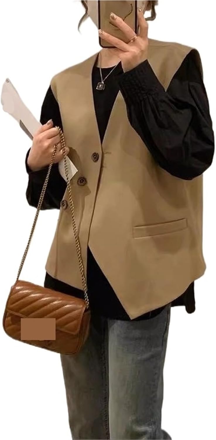 Women's V-neck Diagonal Button Suit Vest Versatile Loose Vest Jacket For Workplace And Business Daily Use