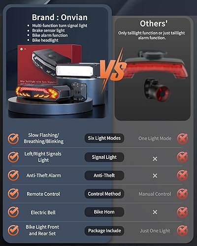 Miniatura 8 de ONVIAN Juego de faros delanteros y traseros para bicicleta de 2000 lúmenes, luces delanteras y traseras para conducción nocturna, impermeables,