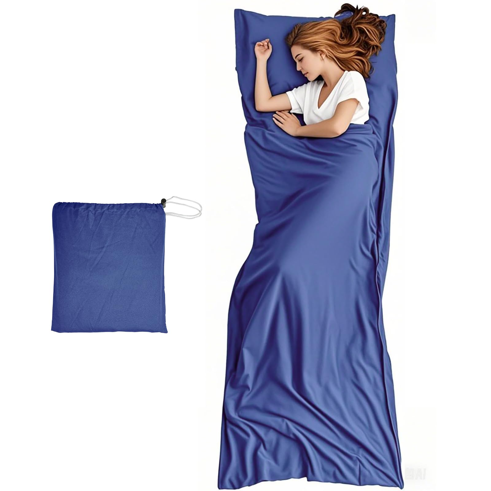 JASKFG Lightweight Sleeping Bag Liner Single & Double Camping Travel Sleep Sack for Backpacking Hotels & Hostels grey (blue, 75cmX210cm)